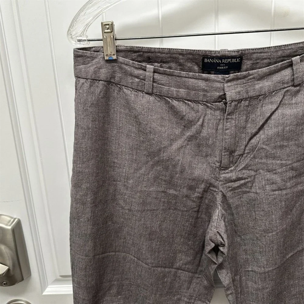 Banana Republic Ryan Fit Linen Cotton Crops Gray Brown Size 8
